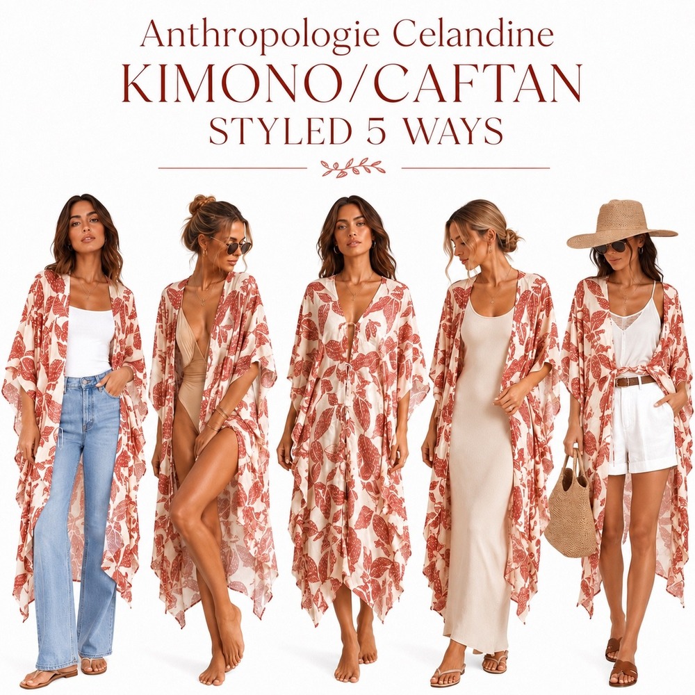 Anthropologie Red Celandine Kaftan Kimono One Size - Picture 2 of 9
